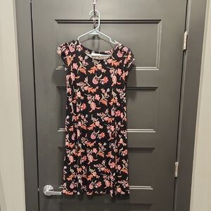 Floral Black Dress with Pink and Orange Accents